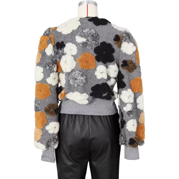 IyMoo Bomber Jackets for Women Long Sleeve Casual Fleece Button Down Cropped Baseball Jacket Clubwear S2XLA2 Grey