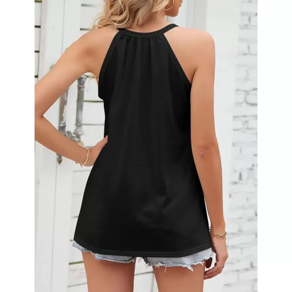 IyMoo Halter Tank Tops for Women Summer Spaghetti Strap Lace Sleeveless Tops ShirtsBlack
