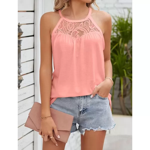 IyMoo Halter Tank Tops for Women Summer Spaghetti Strap Lace Sleeveless Tops ShirtsPink