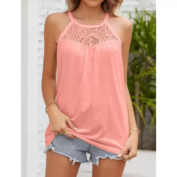 IyMoo Halter Tank Tops for Women Summer Spaghetti Strap Lace Sleeveless Tops ShirtsPink