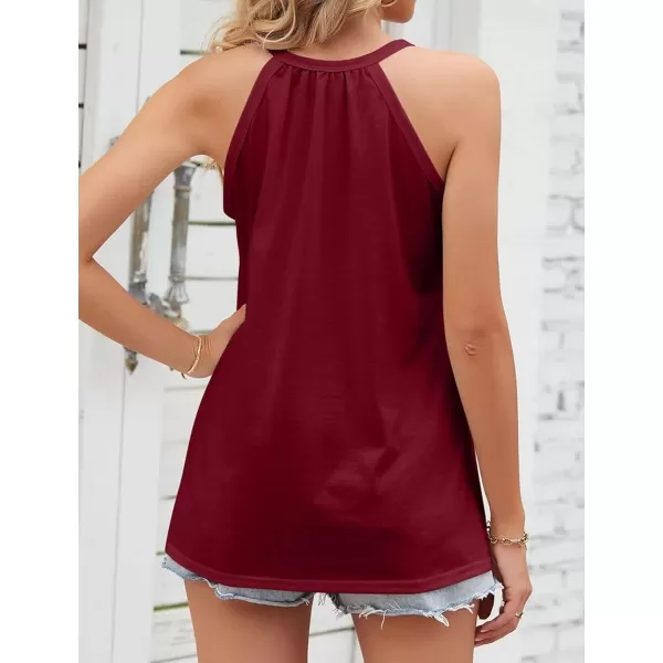 IyMoo Halter Tank Tops for Women Summer Spaghetti Strap Lace Sleeveless Tops ShirtsWine Red