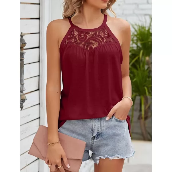IyMoo Halter Tank Tops for Women Summer Spaghetti Strap Lace Sleeveless Tops ShirtsWine Red