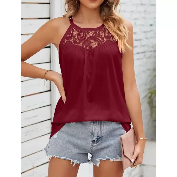 IyMoo Halter Tank Tops for Women Summer Spaghetti Strap Lace Sleeveless Tops ShirtsWine Red