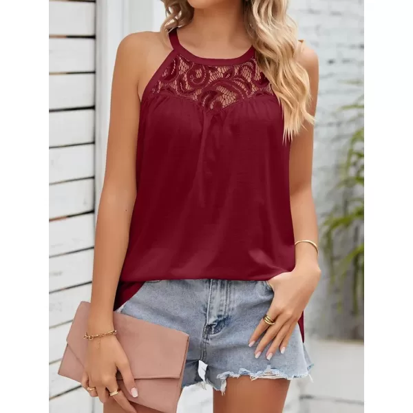 IyMoo Halter Tank Tops for Women Summer Spaghetti Strap Lace Sleeveless Tops ShirtsWine Red