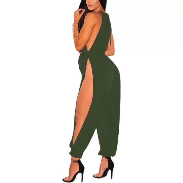 IyMoo Sexy Jumpsuits for Women One Piece Women Sleeveless Party Outfits Hight Split Pants RomperArmy Green