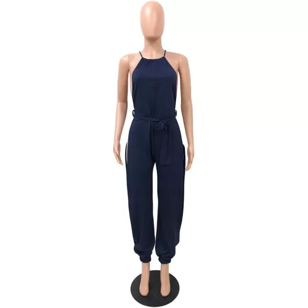 IyMoo Sexy Jumpsuits for Women One Piece Women Sleeveless Party Outfits Hight Split Pants RomperDark Blue