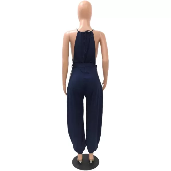 IyMoo Sexy Jumpsuits for Women One Piece Women Sleeveless Party Outfits Hight Split Pants RomperDark Blue