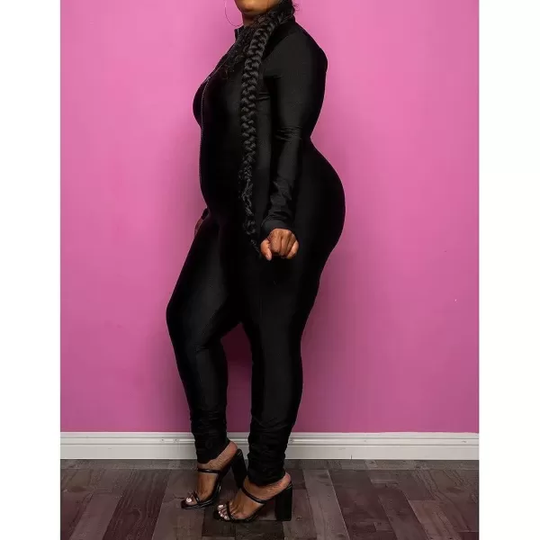 IyMoo Sexy Plus Size Jumpsuits for Women  Long Sleeve Leopard Print Zip V Neck Bodycon Long Romper Playsuits329 Black