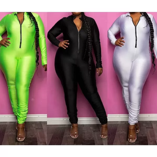 IyMoo Sexy Plus Size Jumpsuits for Women  Long Sleeve Leopard Print Zip V Neck Bodycon Long Romper Playsuits329 Sliver