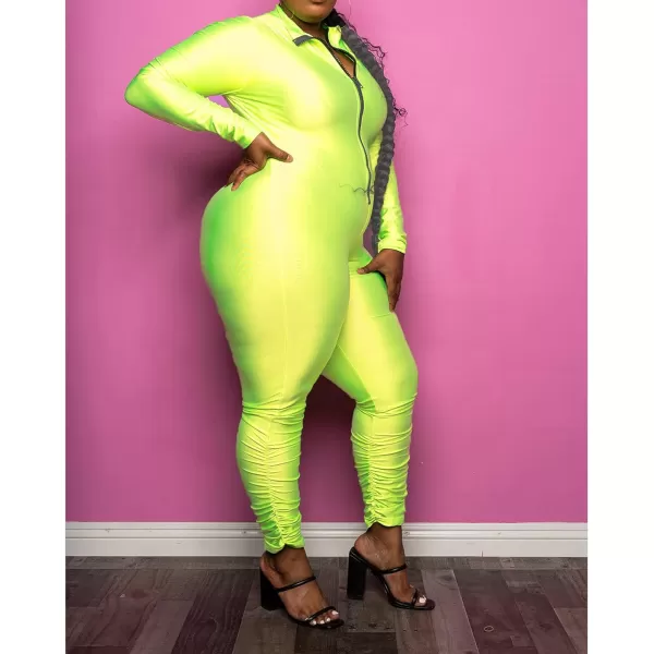 IyMoo Sexy Plus Size Jumpsuits for Women  Long Sleeve Leopard Print Zip V Neck Bodycon Long Romper Playsuits329 Yellow