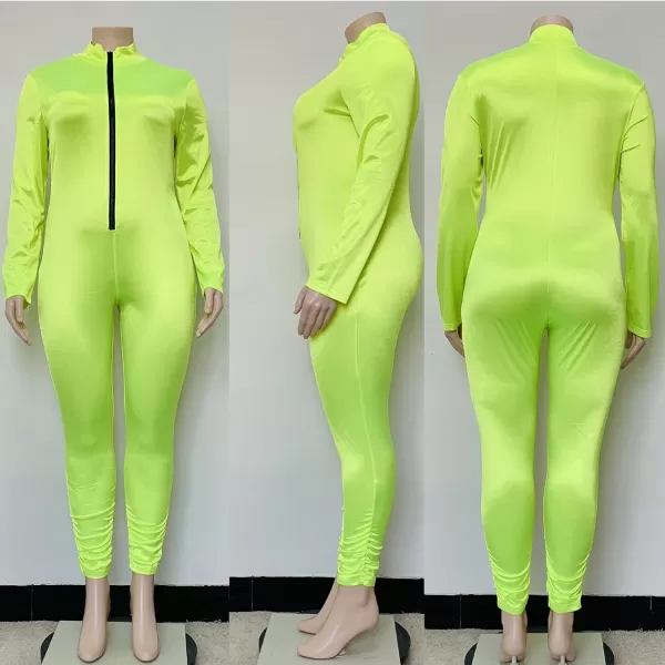 IyMoo Sexy Plus Size Jumpsuits for Women  Long Sleeve Leopard Print Zip V Neck Bodycon Long Romper Playsuits329 Yellow