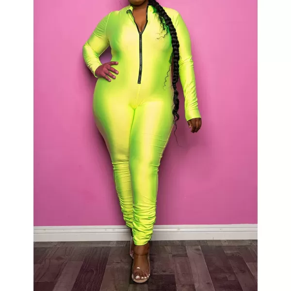IyMoo Sexy Plus Size Jumpsuits for Women  Long Sleeve Leopard Print Zip V Neck Bodycon Long Romper Playsuits329 Yellow
