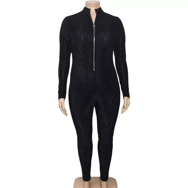 IyMoo Sexy Plus Size Jumpsuits for Women  Long Sleeve Leopard Print Zip V Neck Bodycon Long Romper PlaysuitsBlack