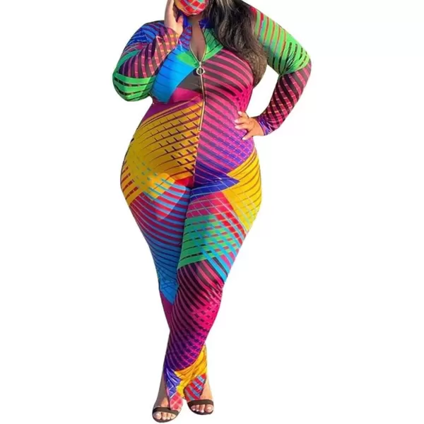 IyMoo Sexy Plus Size Jumpsuits for Women  Long Sleeve Leopard Print Zip V Neck Bodycon Long Romper PlaysuitsMulticolored