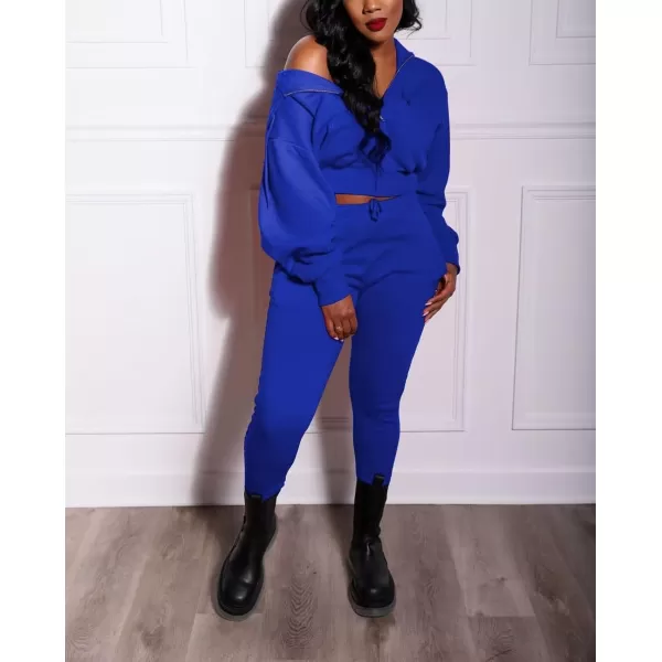 IyMoo Sweat Suits for Womens 2 Piece Casual Long Sleeve Zipper Hoodie Jacket Sweatpants Set with Pockets Clubwear S2XLA2 Blue