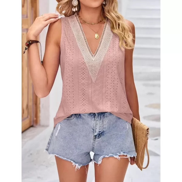IyMoo Tank Tops for Women Loose Fit Lace Trim Summer Tops V Neck Sleeveless Tanks Trendy BlouseDusty Pink