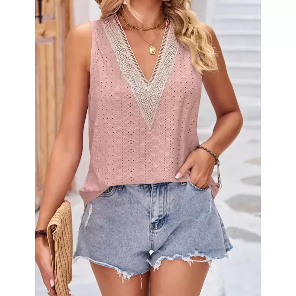 IyMoo Tank Tops for Women Loose Fit Lace Trim Summer Tops V Neck Sleeveless Tanks Trendy BlouseDusty Pink
