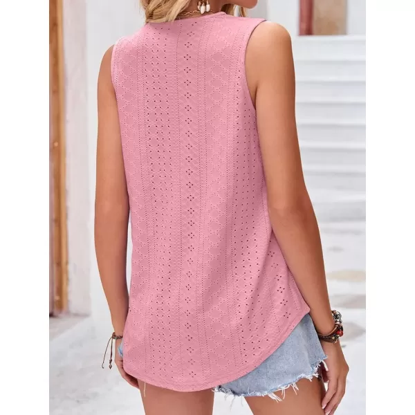 IyMoo Tank Tops for Women Loose Fit Lace Trim Summer Tops V Neck Sleeveless Tanks Trendy BlousePink