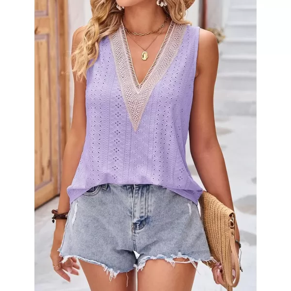 IyMoo Tank Tops for Women Loose Fit Lace Trim Summer Tops V Neck Sleeveless Tanks Trendy BlousePurple