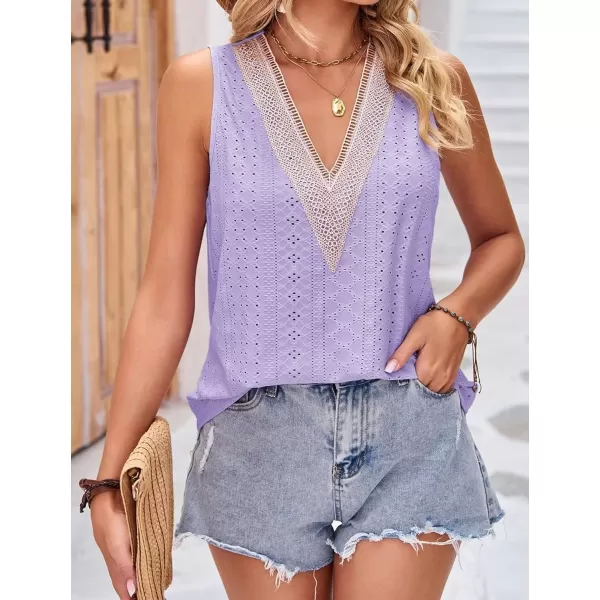 IyMoo Tank Tops for Women Loose Fit Lace Trim Summer Tops V Neck Sleeveless Tanks Trendy BlousePurple