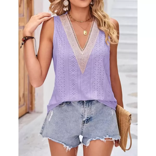 IyMoo Tank Tops for Women Loose Fit Lace Trim Summer Tops V Neck Sleeveless Tanks Trendy BlousePurple