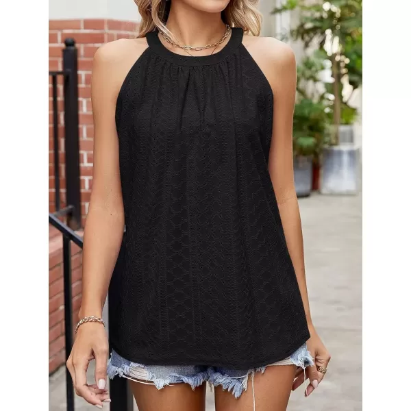 IyMoo Tank Tops for Women Loose Fit Racerback Summer Tops Halter Neck Sleeveless Tanks Trendy BlouseBlack