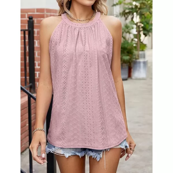 IyMoo Tank Tops for Women Loose Fit Racerback Summer Tops Halter Neck Sleeveless Tanks Trendy BlousePink
