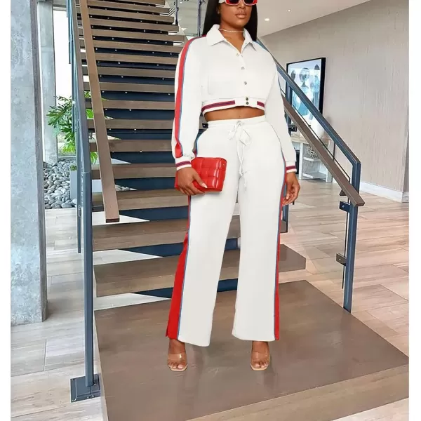 IyMoo Two Piece Outfits for Women Casual Long Sleeve Button Jacket Split Leg Sweatpants with Pockets Tracksuit Clubwear S2XLA1 White