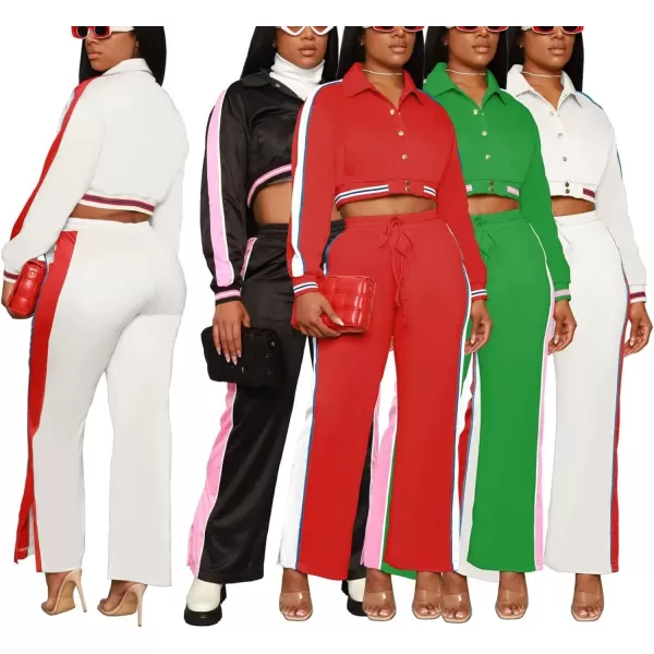 IyMoo Two Piece Outfits for Women Casual Long Sleeve Button Jacket Split Leg Sweatpants with Pockets Tracksuit Clubwear S2XLA1 White