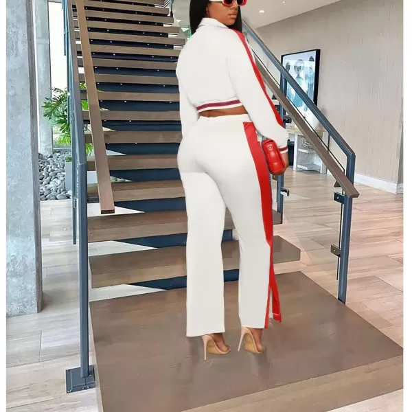 IyMoo Two Piece Outfits for Women Casual Long Sleeve Button Jacket Split Leg Sweatpants with Pockets Tracksuit Clubwear S2XLA1 White