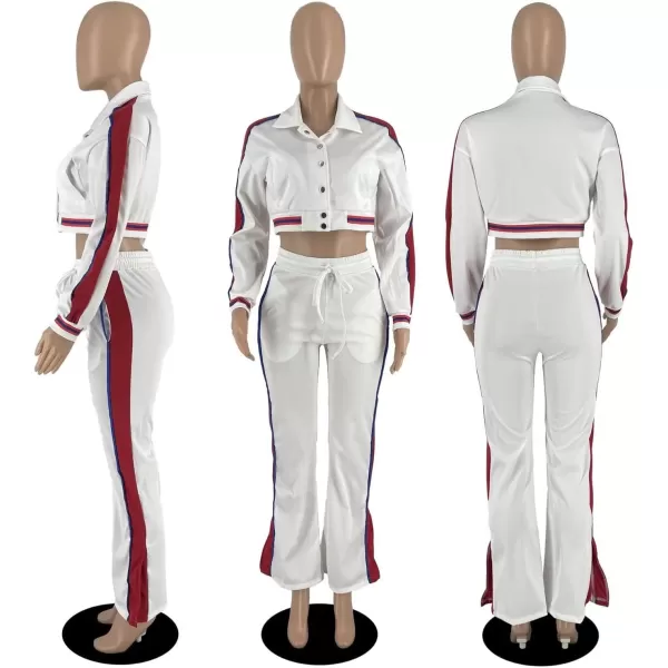 IyMoo Two Piece Outfits for Women Casual Long Sleeve Button Jacket Split Leg Sweatpants with Pockets Tracksuit Clubwear S2XLA1 White