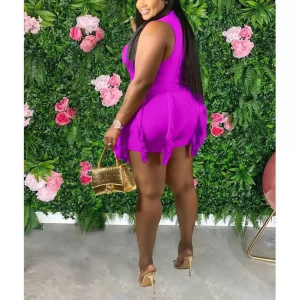 IyMoo Two Piece Outfits for Women Long Sleeve Sleeveless Tank Tops Fringe Tassel Shorts Long Pants Set Clubwear S3XLA32 Purple