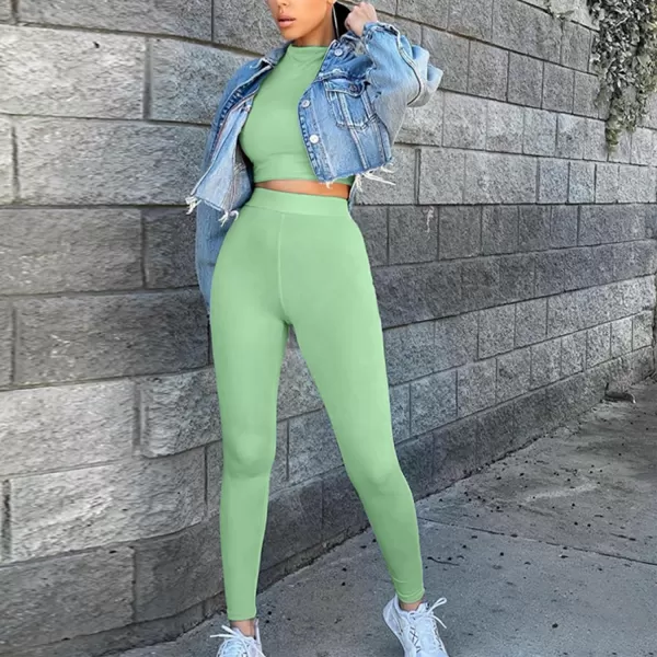IyMoo Women 2 Piece Outfits Sweatsuit Set  Long Sleeve Ribbed Crop Top  Skinny Long Pants Tracksuit Jogger SetBodycon Green
