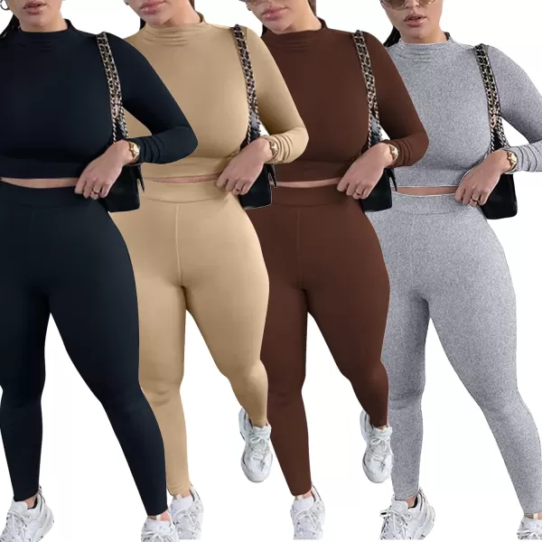 IyMoo Women 2 Piece Outfits Sweatsuit Set  Long Sleeve Ribbed Crop Top  Skinny Long Pants Tracksuit Jogger SetBodycon Green