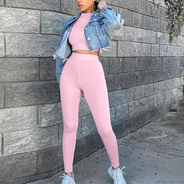 IyMoo Women 2 Piece Outfits Sweatsuit Set  Long Sleeve Ribbed Crop Top  Skinny Long Pants Tracksuit Jogger SetBodycon Pink