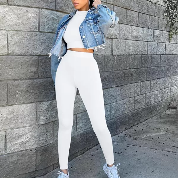 IyMoo Women 2 Piece Outfits Sweatsuit Set  Long Sleeve Ribbed Crop Top  Skinny Long Pants Tracksuit Jogger SetBodycon White