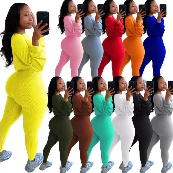 IyMoo Women 2 Piece Outfits Sweatsuit Set  Long Sleeve Ribbed Crop Top  Skinny Long Pants Tracksuit Jogger SetWhite