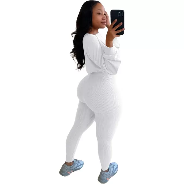 IyMoo Women 2 Piece Outfits Sweatsuit Set  Long Sleeve Ribbed Crop Top  Skinny Long Pants Tracksuit Jogger SetWhite Letter