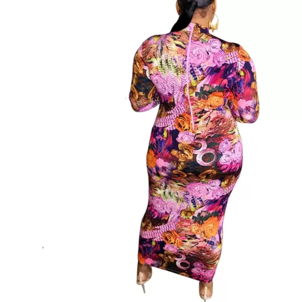 IyMoo Women Dress  V NeckMock Neck Reversible Belted Zip Bodycon Dress Club401 Flower