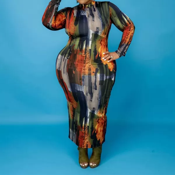 IyMoo Women Dress  V NeckMock Neck Reversible Belted Zip Bodycon Dress Club401 Graffiti