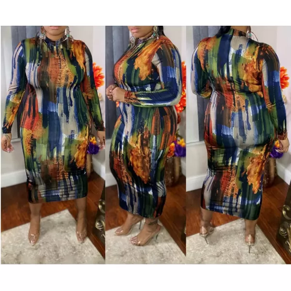 IyMoo Women Dress  V NeckMock Neck Reversible Belted Zip Bodycon Dress Club401 Graffiti