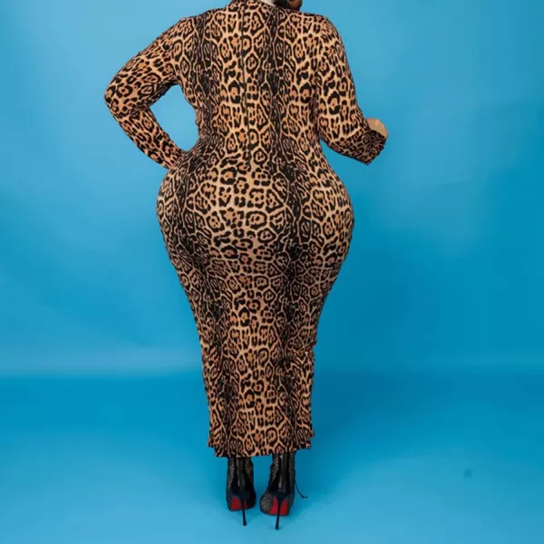 IyMoo Women Dress  V NeckMock Neck Reversible Belted Zip Bodycon Dress Club401 Leopard
