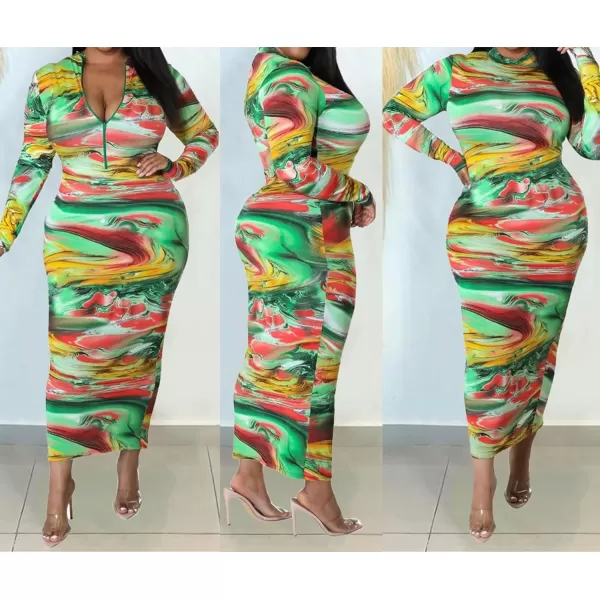 IyMoo Women Dress  V NeckMock Neck Reversible Belted Zip Bodycon Dress Club684 Green