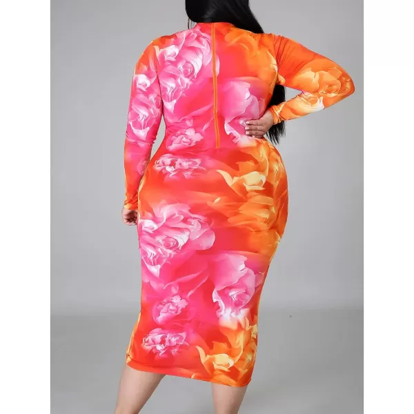 IyMoo Women Dress  V NeckMock Neck Reversible Belted Zip Bodycon Dress ClubFloral Red