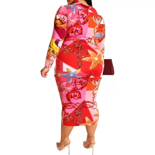 IyMoo Women Dress  V NeckMock Neck Reversible Belted Zip Bodycon Dress ClubRed