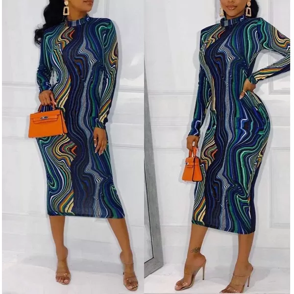 IyMoo Women Dress  V NeckMock Neck Reversible Belted Zip Bodycon Dress ClubWave