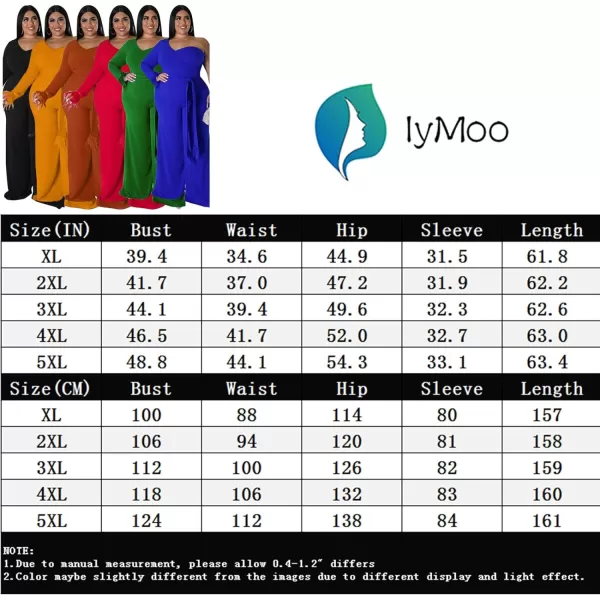 IyMoo Women One Shoulder Plus Size Jumpsuit Sexy Long Sleeve Fringed Irregular Wide Leg Pants RompersRed