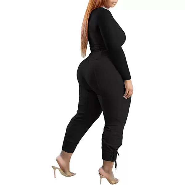 IyMoo Women Plus Size 2 Piece Sweatsuit Outfits Long Sleeve V Neck Crop Top  High Waisted Leggings Jogger SetBlack