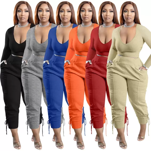 IyMoo Women Plus Size 2 Piece Sweatsuit Outfits Long Sleeve V Neck Crop Top  High Waisted Leggings Jogger SetBlue
