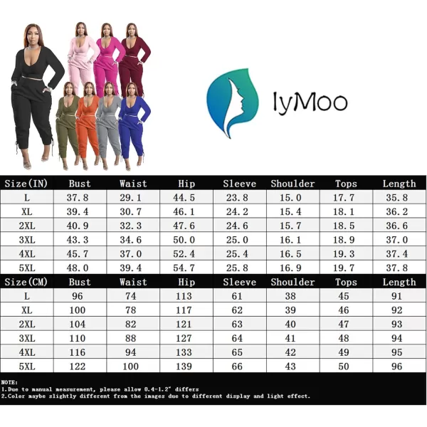 IyMoo Women Plus Size 2 Piece Sweatsuit Outfits Long Sleeve V Neck Crop Top  High Waisted Leggings Jogger SetBurgundy